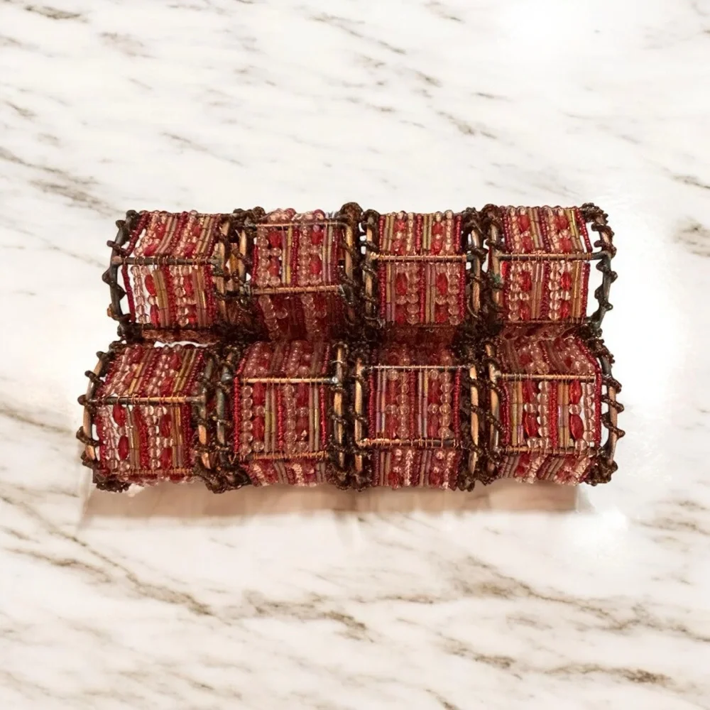 Vintage Pier 1 Moroccan Beaded Napkin Rings Set of 8